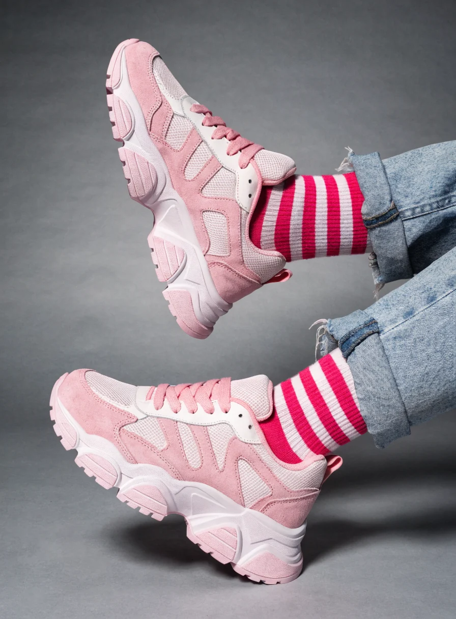 Baskets femme Refresh semelle chunky rose et blanc